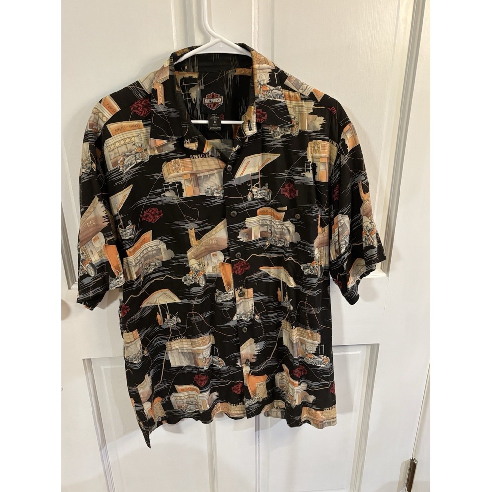 Tori Richard Harley Davidson Roadside Cafe Hawaian‎ shirt Rare find Medium